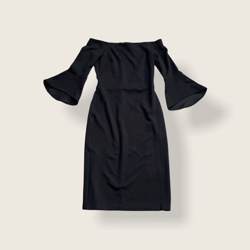 H&M Black Bodycon Off-the-Shoulder Fitted Silhouette Tulip Sleeve Dress LBD XS